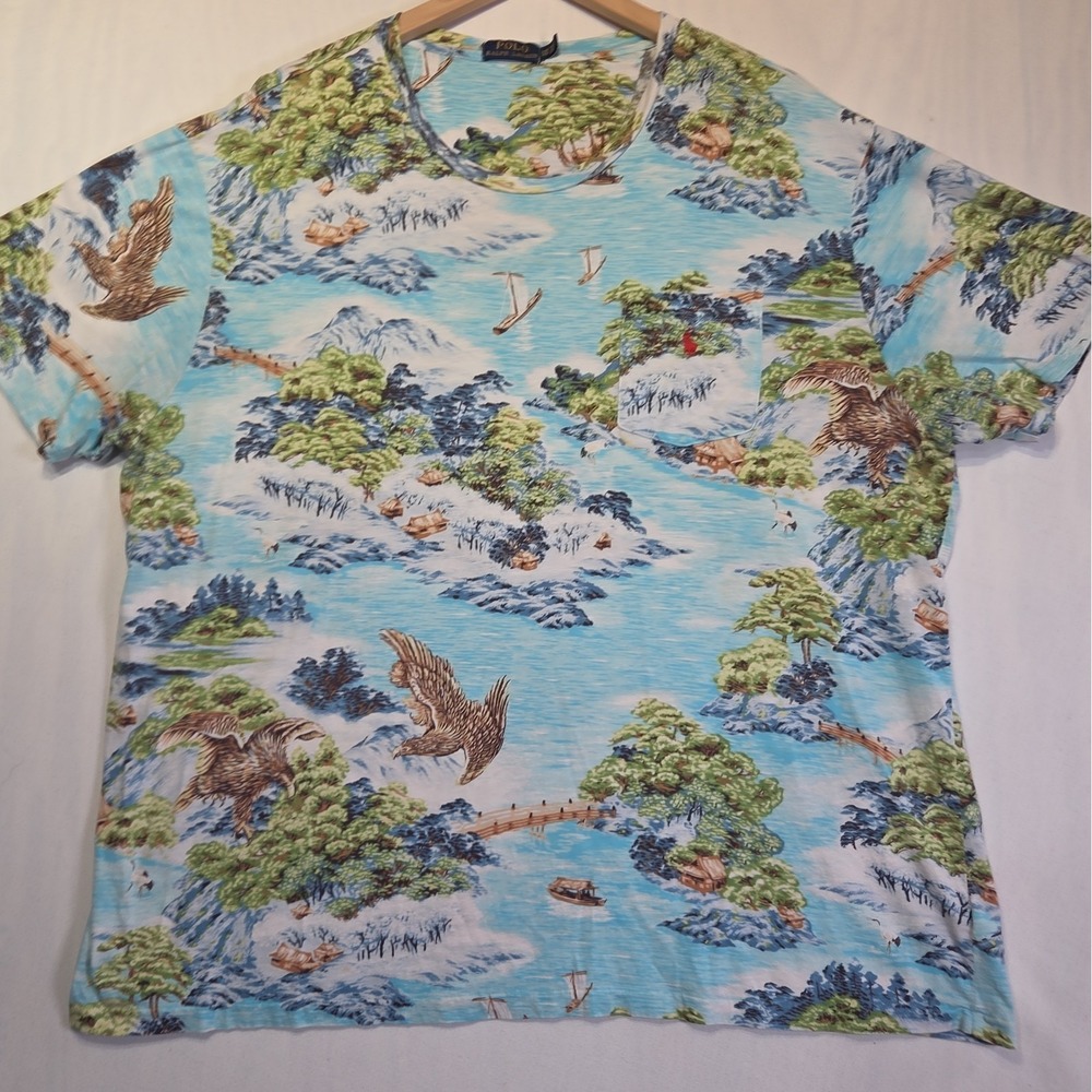 Polo Ralph Lauren 2XB Mens T Shirt Eagle Scenic Landscape All Over Print Cotton